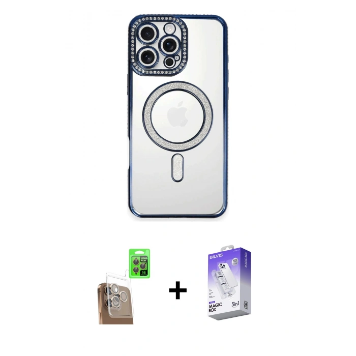 MARSİLYAN™- iPhone 16 Pro Max Kılıf Zirve Doku Prime - Siyah Bilvis 5in1 3D Magic Cam Ekran Koruyucu + Raze Metal Kamera Lens - CLTM