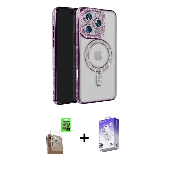 MARSİLYAN™- iPhone 16 Pro Max Kılıf Zirve Doku Prime - Siyah Bilvis 5in1 3D Magic Cam Ekran Koruyucu + Raze Metal Kamera Lens - CLTM