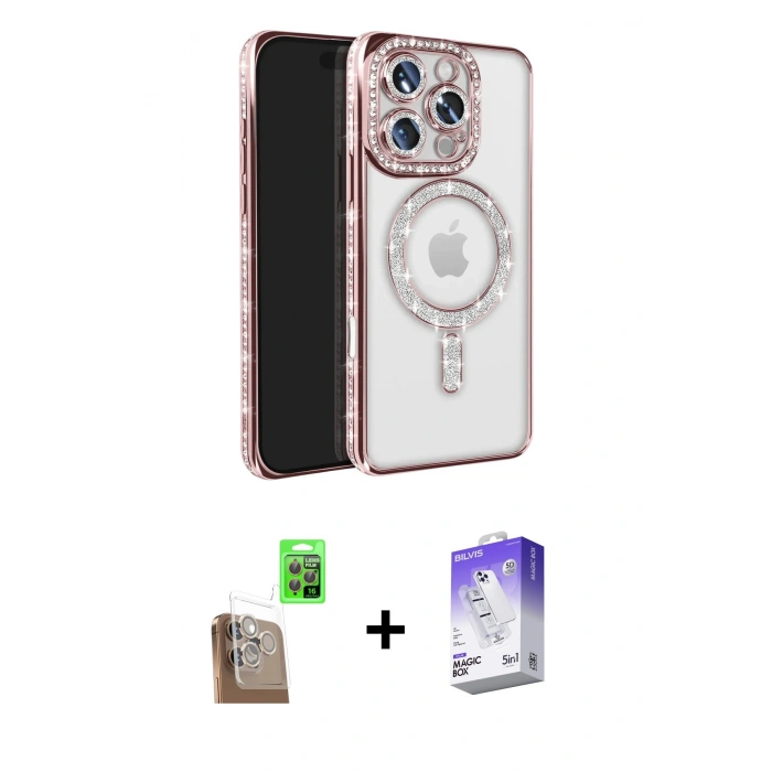 MARSİLYAN™- iPhone 16 Pro Max Kılıf Zirve Doku Prime - Siyah Bilvis 5in1 3D Magic Cam Ekran Koruyucu + Raze Metal Kamera Lens - CLTM