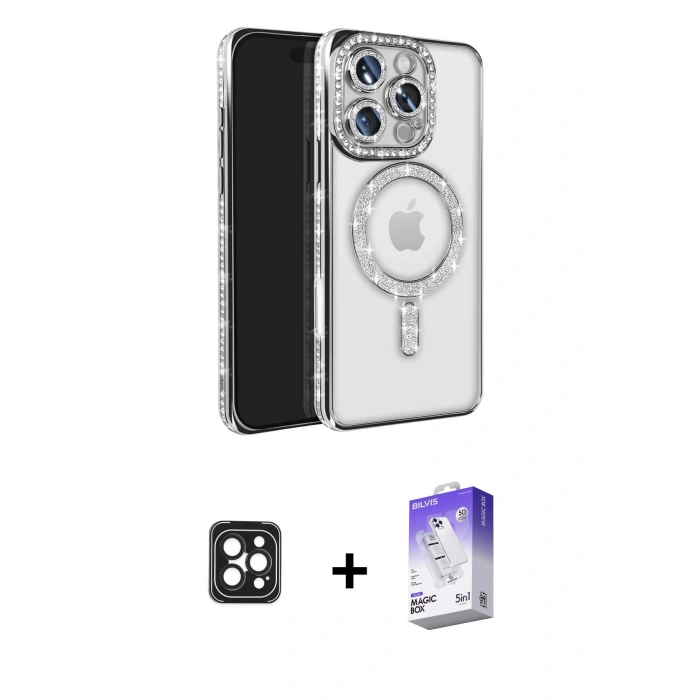 MARSİLYAN™- iPhone 16 Pro Max Kılıf Zirve Doku Prime - Siyah Bilvis 5in1 3D Magic Cam Ekran Koruyucu + PVD Metal Kamera Lens - SH