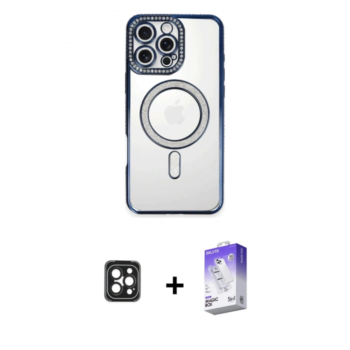 MARSİLYAN™- iPhone 16 Pro Max Kılıf Zirve Doku Prime - Siyah Bilvis 5in1 3D Magic Cam Ekran Koruyucu + PVD Metal Kamera Lens - SH