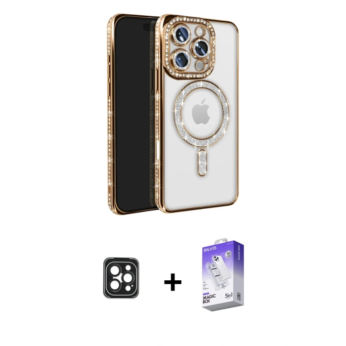 MARSİLYAN™- iPhone 16 Pro Max Kılıf Zirve Doku Prime - Siyah Bilvis 5in1 3D Magic Cam Ekran Koruyucu + PVD Metal Kamera Lens - SH