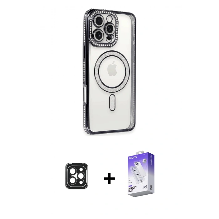 MARSİLYAN™- iPhone 16 Pro Max Kılıf Zirve Doku Prime - Siyah Bilvis 5in1 3D Magic Cam Ekran Koruyucu + PVD Metal Kamera Lens - SH