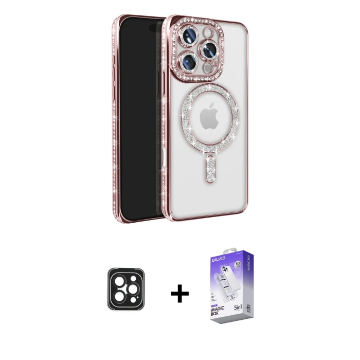 MARSİLYAN™- iPhone 16 Pro Max Kılıf Zirve Doku Prime - Siyah Bilvis 5in1 3D Magic Cam Ekran Koruyucu + PVD Metal Kamera Lens - SH
