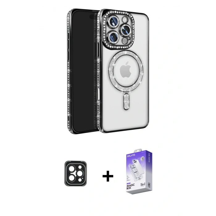 MARSİLYAN™- iPhone 16 Pro Max Kılıf Zirve Doku Prime - Siyah Bilvis 5in1 3D Magic Cam Ekran Koruyucu + PVD Metal Kamera Lens - SH