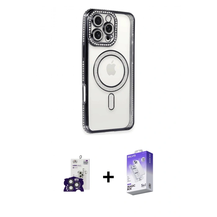 MARSİLYAN™- iPhone 16 Pro Max Kılıf Zirve Doku Prime - Siyah Bilvis 5in1 3D Magic Cam Ekran Koruyucu + Bilvis Titan Kamera Lens - TMGI