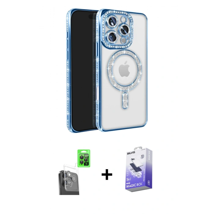 MARSİLYAN™- iPhone 16 Pro Max Kılıf Zirve Doku Prime - Siyah Bilvis 5in1 5D Magic Hayalet Cam Ekran Koruyucu + Raze Metal Kamera Lens - SH