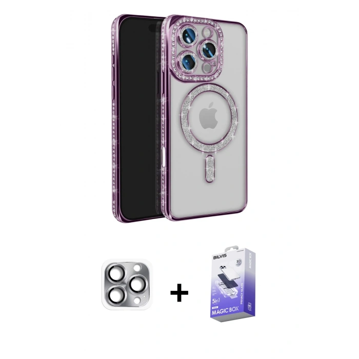 MARSİLYAN™- iPhone 16 Pro Max Kılıf Zirve Doku Prime - Siyah Bilvis 5in1 5D Magic Hayalet Cam Ekran Koruyucu + Pers Alüminyum Kamera Lens - GI