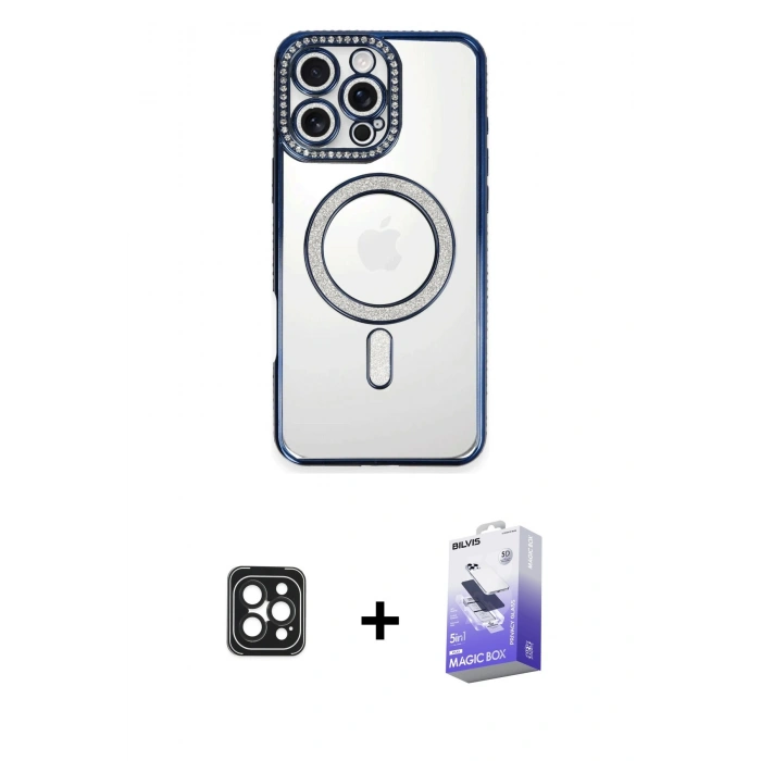 MARSİLYAN™- iPhone 16 Pro Max Kılıf Zirve Doku Prime - Siyah Bilvis 5in1 5D Magic Hayalet Cam Ekran Koruyucu + PVD Metal Kamera Lens - SH