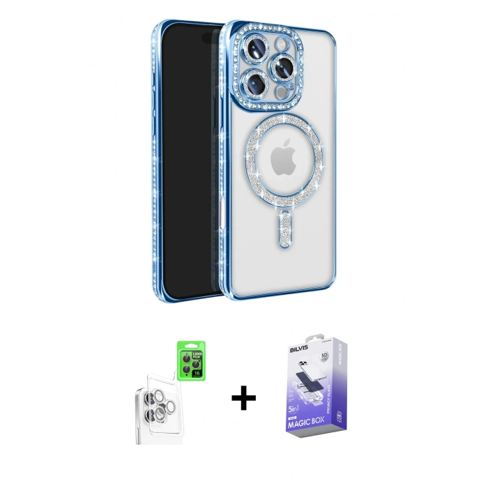 MARSİLYAN™- iPhone 16 Pro Max Kılıf Zirve Doku Prime - Siyah Bilvis 5in1 5D Magic Hayalet Cam Ekran Koruyucu + Raze Metal Kamera Lens - BZ