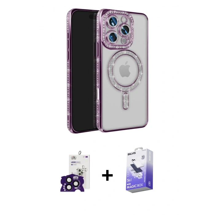 MARSİLYAN™- iPhone 16 Pro Max Kılıf Zirve Doku Prime - Siyah Bilvis 5in1 5D Magic Hayalet Cam Ekran Koruyucu + Siyah Bilvis Titan Kamera Lens