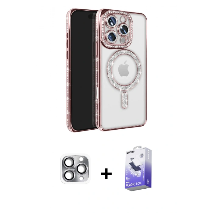 MARSİLYAN™- iPhone 16 Pro Max Kılıf Zirve Doku Prime - Siyah Bilvis 5in1 5D Magic Hayalet Cam Ekran Koruyucu + Pers Alüminyum Kamera Lens - GI