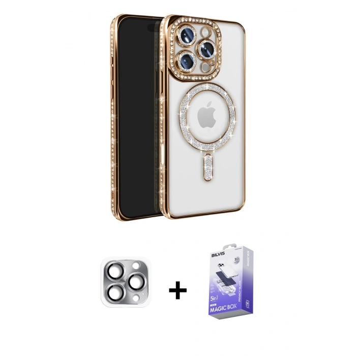 MARSİLYAN™- iPhone 16 Pro Max Kılıf Zirve Doku Prime - Siyah Bilvis 5in1 5D Magic Hayalet Cam Ekran Koruyucu + Pers Alüminyum Kamera Lens - GI
