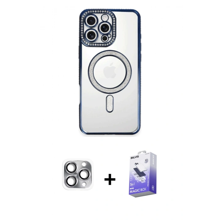 MARSİLYAN™- iPhone 16 Pro Max Kılıf Zirve Doku Prime - Siyah Bilvis 5in1 5D Magic Hayalet Cam Ekran Koruyucu + Pers Alüminyum Kamera Lens - GI