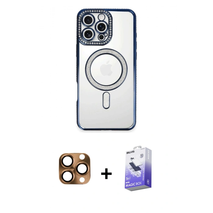 MARSİLYAN™- iPhone 16 Pro Max Kılıf Zirve Doku Prime - Siyah Bilvis 5in1 5D Magic Hayalet Cam Ekran Koruyucu + Pers Alüminyum Kamera Lens - CLTM