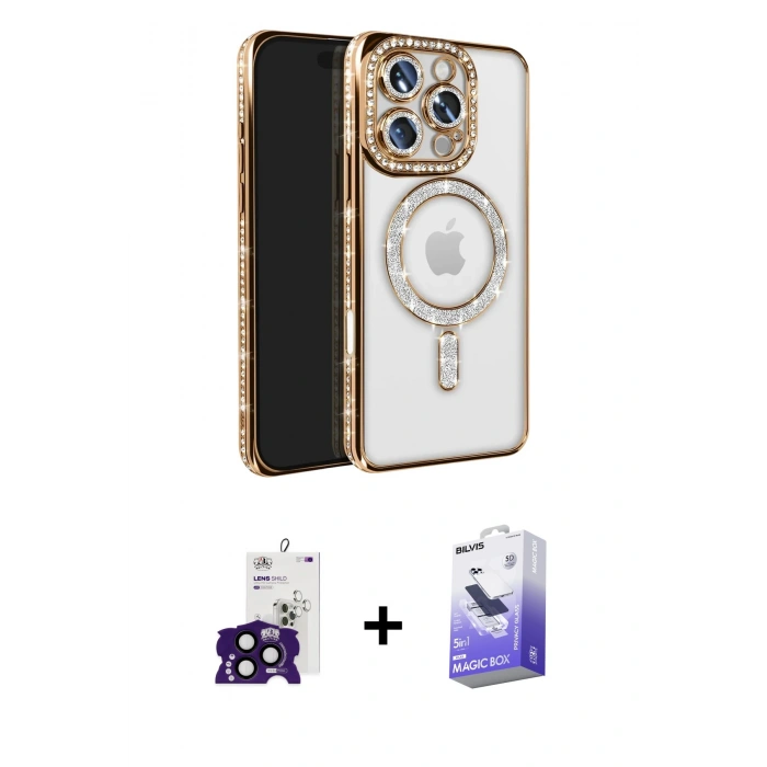 MARSİLYAN™- iPhone 16 Pro Max Kılıf Zirve Doku Prime - Siyah Bilvis 5in1 5D Magic Hayalet Cam Ekran Koruyucu + Siyah Bilvis Titan Kamera Lens