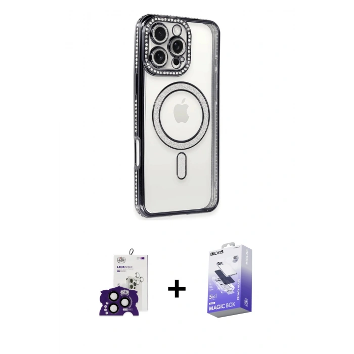 MARSİLYAN™- iPhone 16 Pro Max Kılıf Zirve Doku Prime - Siyah Bilvis 5in1 5D Magic Hayalet Cam Ekran Koruyucu + Siyah Bilvis Titan Kamera Lens