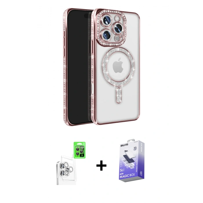 MARSİLYAN™- iPhone 16 Pro Max Kılıf Zirve Doku Prime - Siyah Bilvis 5in1 5D Magic Hayalet Cam Ekran Koruyucu + Raze Metal Kamera Lens - BZ