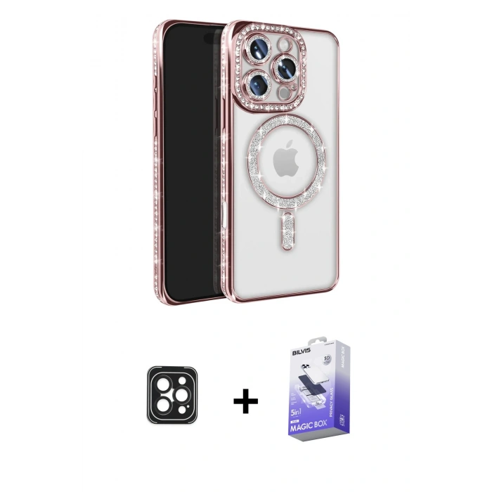 MARSİLYAN™- iPhone 16 Pro Max Kılıf Zirve Doku Prime - Siyah Bilvis 5in1 5D Magic Hayalet Cam Ekran Koruyucu + PVD Metal Kamera Lens - SH