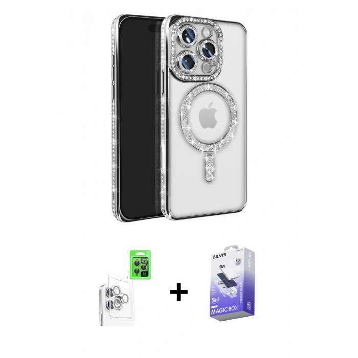 MARSİLYAN™- iPhone 16 Pro Max Kılıf Zirve Doku Prime - Siyah Bilvis 5in1 5D Magic Hayalet Cam Ekran Koruyucu + Raze Metal Kamera Lens - BZ