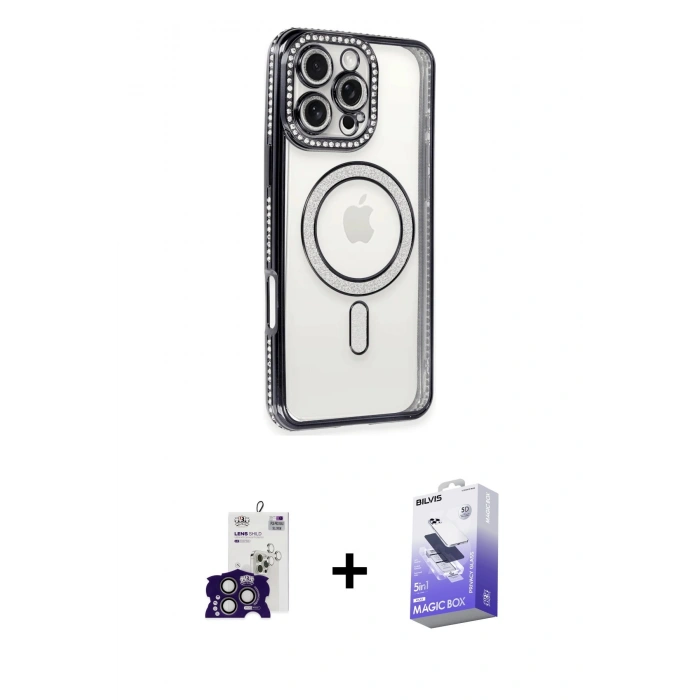 MARSİLYAN™- iPhone 16 Pro Max Kılıf Zirve Doku Prime - Siyah Bilvis 5in1 5D Magic Hayalet Cam Ekran Koruyucu + Bilvis Titan Kamera Lens - TMGI