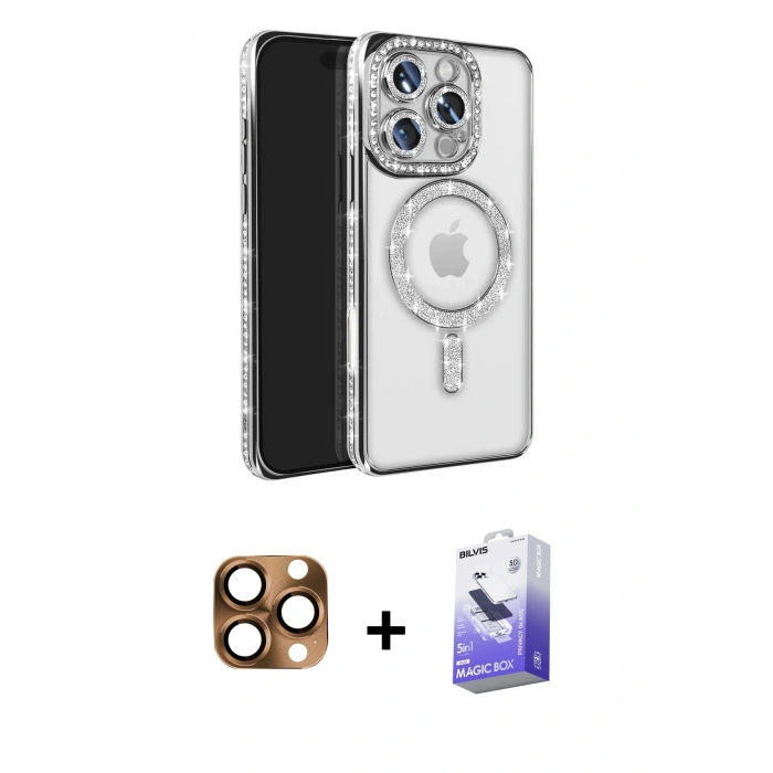 MARSİLYAN™- iPhone 16 Pro Max Kılıf Zirve Doku Prime - Siyah Bilvis 5in1 5D Magic Hayalet Cam Ekran Koruyucu + Pers Alüminyum Kamera Lens - CLTM