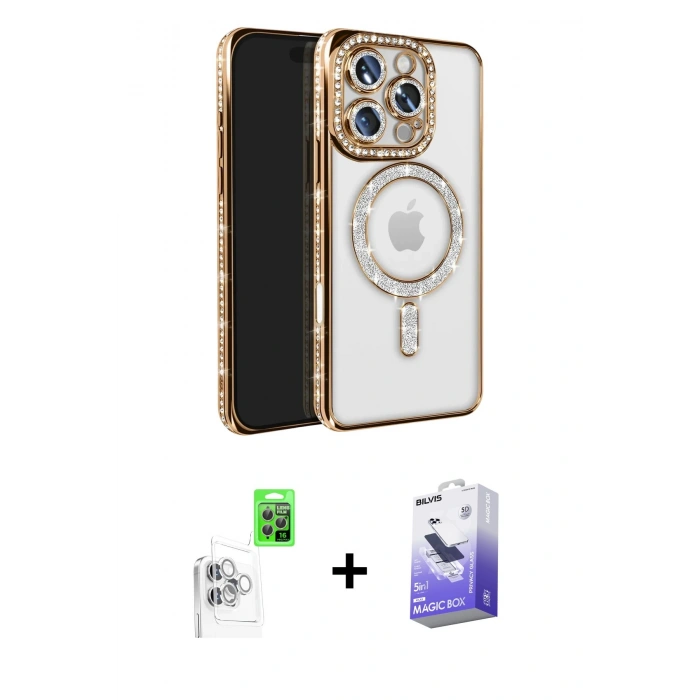 MARSİLYAN™- iPhone 16 Pro Max Kılıf Zirve Doku Prime - Siyah Bilvis 5in1 5D Magic Hayalet Cam Ekran Koruyucu + Raze Metal Kamera Lens - BZ