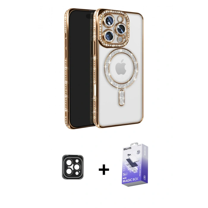 MARSİLYAN™- iPhone 16 Pro Max Kılıf Zirve Doku Prime - Siyah Bilvis 5in1 5D Magic Hayalet Cam Ekran Koruyucu + PVD Metal Kamera Lens - SH