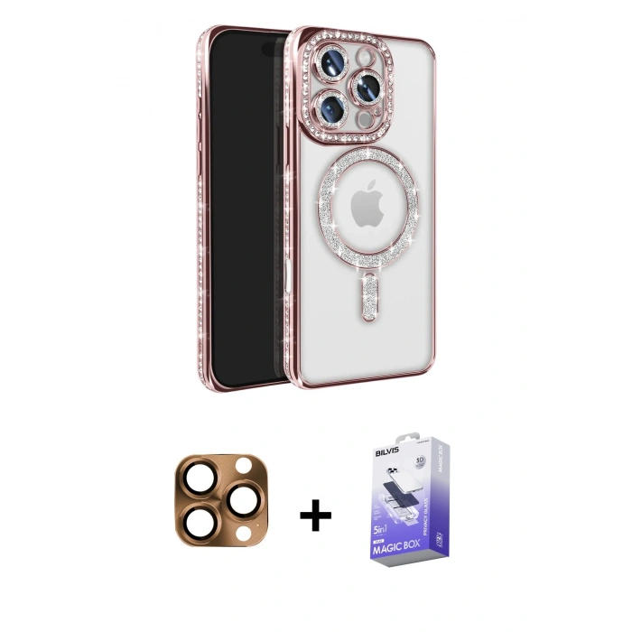 MARSİLYAN™- iPhone 16 Pro Max Kılıf Zirve Doku Prime - Siyah Bilvis 5in1 5D Magic Hayalet Cam Ekran Koruyucu + Pers Alüminyum Kamera Lens - CLTM