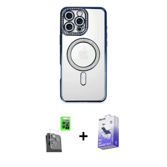 MARSİLYAN™- iPhone 16 Pro Max Kılıf Zirve Doku Prime - Siyah Bilvis 5in1 5D Magic Hayalet Cam Ekran Koruyucu + Raze Metal Kamera Lens - SH