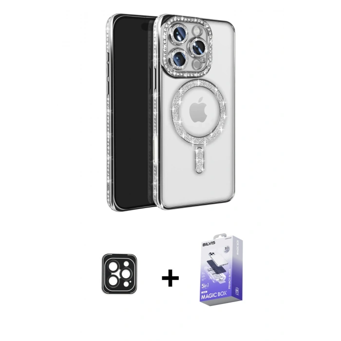MARSİLYAN™- iPhone 16 Pro Max Kılıf Zirve Doku Prime - Siyah Bilvis 5in1 5D Magic Hayalet Cam Ekran Koruyucu + PVD Metal Kamera Lens - SH