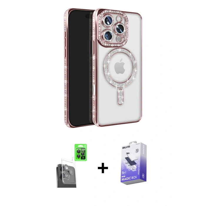 MARSİLYAN™- iPhone 16 Pro Max Kılıf Zirve Doku Prime - Siyah Bilvis 5in1 5D Magic Hayalet Cam Ekran Koruyucu + Raze Metal Kamera Lens - SH
