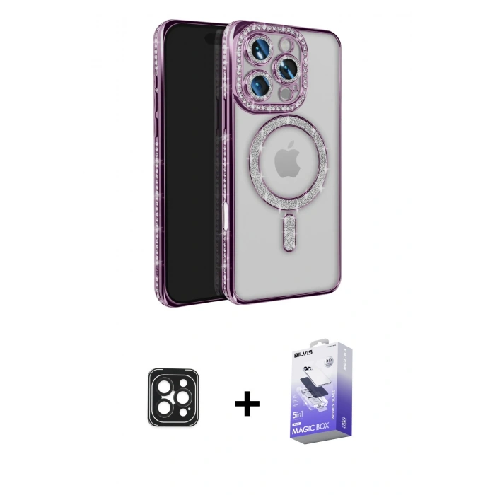 MARSİLYAN™- iPhone 16 Pro Max Kılıf Zirve Doku Prime - Siyah Bilvis 5in1 5D Magic Hayalet Cam Ekran Koruyucu + PVD Metal Kamera Lens - SH