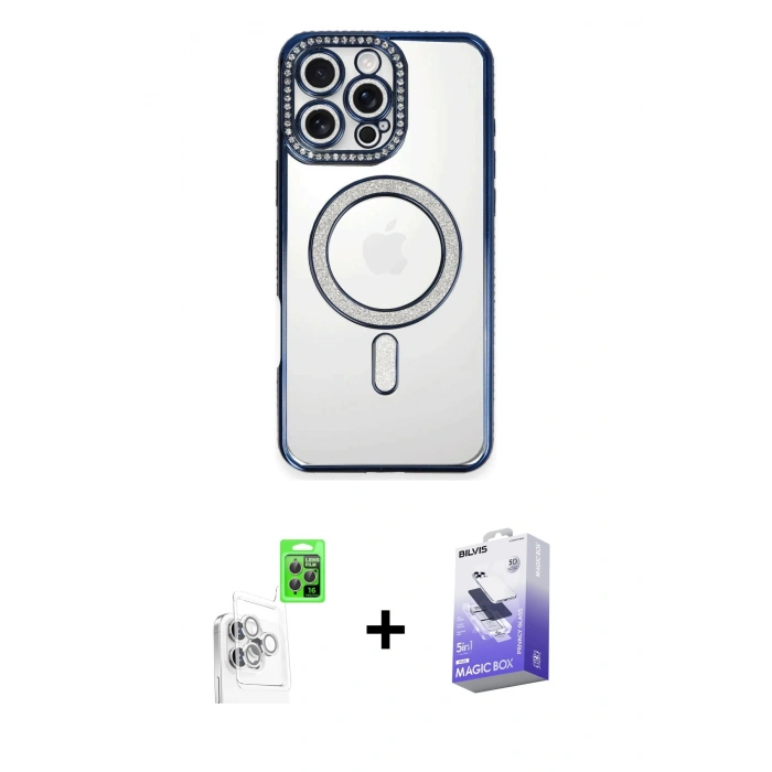 MARSİLYAN™- iPhone 16 Pro Max Kılıf Zirve Doku Prime - Siyah Bilvis 5in1 5D Magic Hayalet Cam Ekran Koruyucu + Raze Metal Kamera Lens - BZ