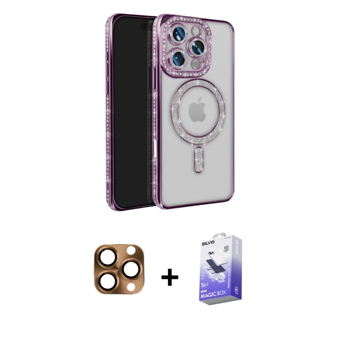 MARSİLYAN™- iPhone 16 Pro Max Kılıf Zirve Doku Prime - Siyah Bilvis 5in1 5D Magic Hayalet Cam Ekran Koruyucu + Pers Alüminyum Kamera Lens - CLTM