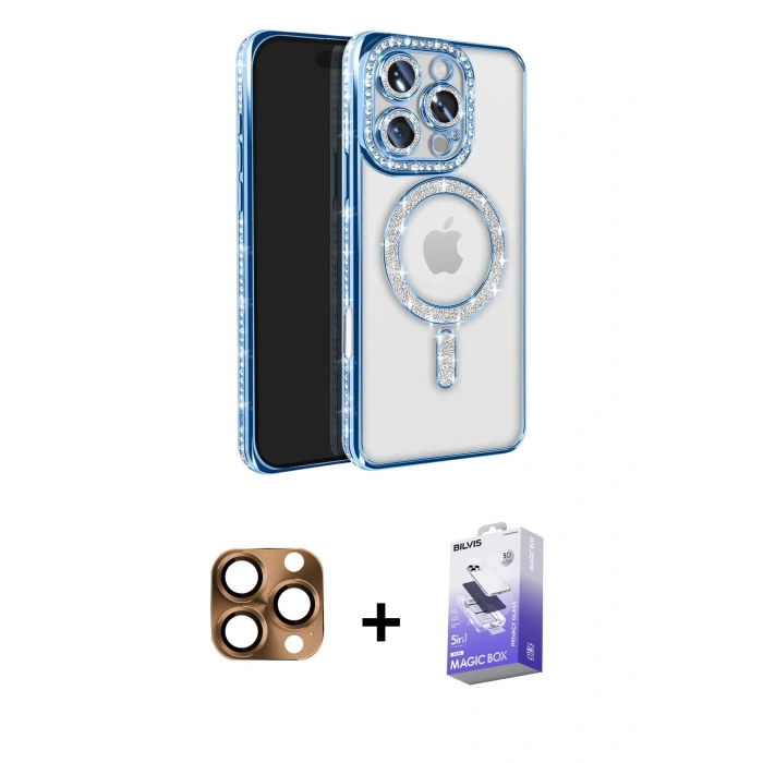 MARSİLYAN™- iPhone 16 Pro Max Kılıf Zirve Doku Prime - Siyah Bilvis 5in1 5D Magic Hayalet Cam Ekran Koruyucu + Pers Alüminyum Kamera Lens - CLTM