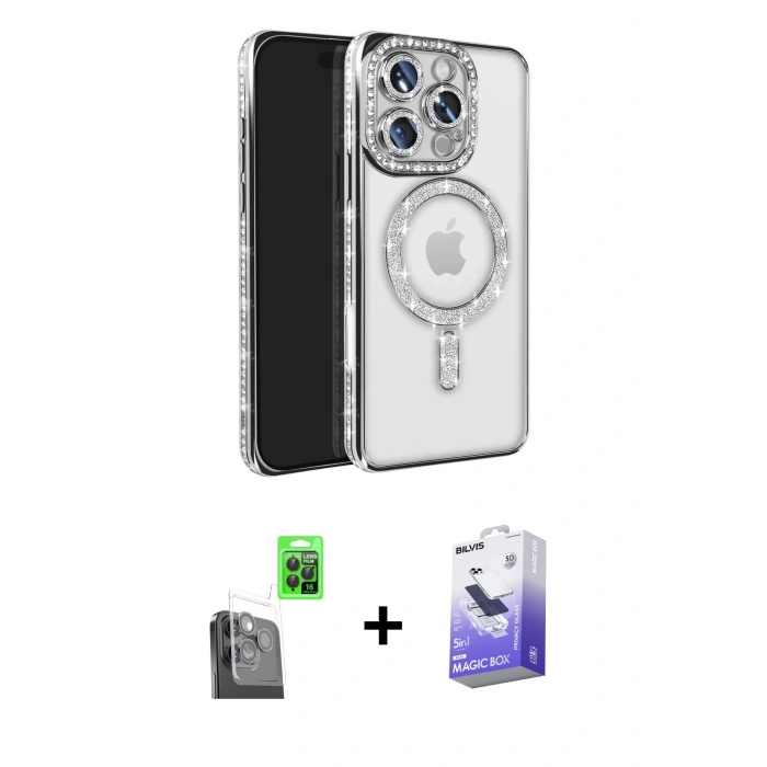 MARSİLYAN™- iPhone 16 Pro Max Kılıf Zirve Doku Prime - Siyah Bilvis 5in1 5D Magic Hayalet Cam Ekran Koruyucu + Raze Metal Kamera Lens - SH