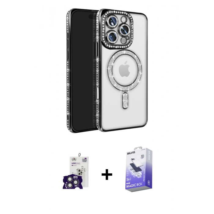 MARSİLYAN™- iPhone 16 Pro Max Kılıf Zirve Doku Prime - Siyah Bilvis 5in1 5D Magic Hayalet Cam Ekran Koruyucu + Bilvis Titan Kamera Lens - TMGI
