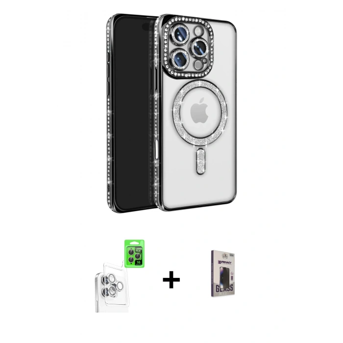 MARSİLYAN™- iPhone 16 Pro Max Kılıf Zirve Doku Prime - Siyah Bilvis Hayalet Cam Ekran Koruyucu + Raze Metal Kamera Lens - BZ
