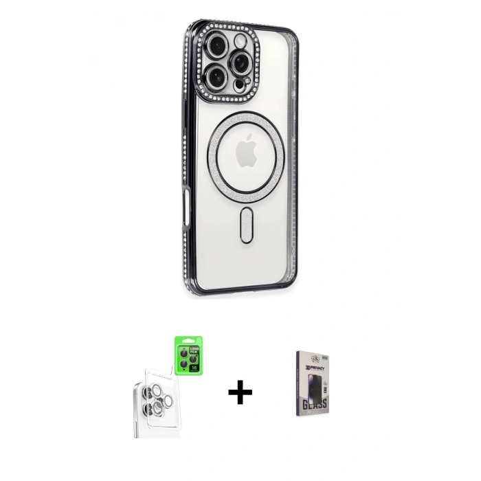 MARSİLYAN™- iPhone 16 Pro Max Kılıf Zirve Doku Prime - Siyah Bilvis Hayalet Cam Ekran Koruyucu + Raze Metal Kamera Lens - BZ