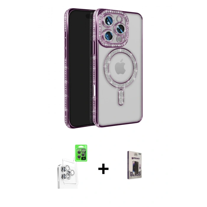MARSİLYAN™- iPhone 16 Pro Max Kılıf Zirve Doku Prime - Siyah Bilvis Hayalet Cam Ekran Koruyucu + Raze Metal Kamera Lens - BZ