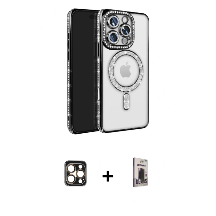 MARSİLYAN™- iPhone 16 Pro Max Kılıf Zirve Doku Prime - Siyah Bilvis Hayalet Cam Ekran Koruyucu + PVD Metal Kamera Lens - GD