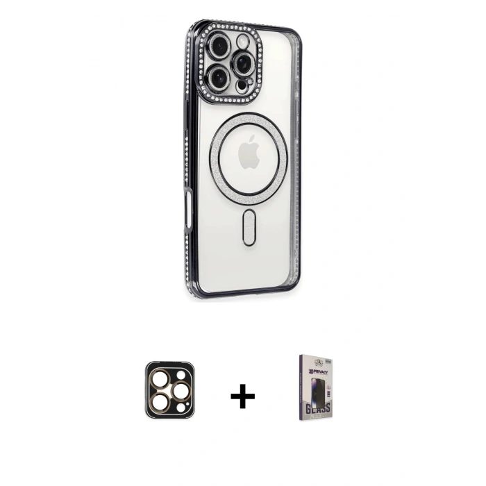 MARSİLYAN™- iPhone 16 Pro Max Kılıf Zirve Doku Prime - Siyah Bilvis Hayalet Cam Ekran Koruyucu + PVD Metal Kamera Lens - GD