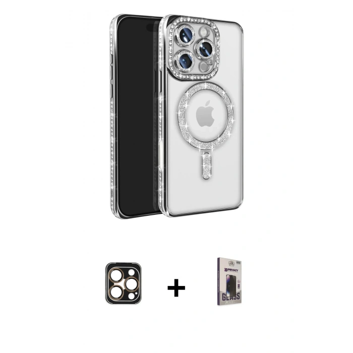 MARSİLYAN™- iPhone 16 Pro Max Kılıf Zirve Doku Prime - Siyah Bilvis Hayalet Cam Ekran Koruyucu + PVD Metal Kamera Lens - GD