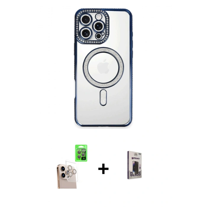 MARSİLYAN™- iPhone 16 Pro Max Kılıf Zirve Doku Prime - Siyah Bilvis Hayalet Cam Ekran Koruyucu + Raze Metal Kamera Lens - NLGY