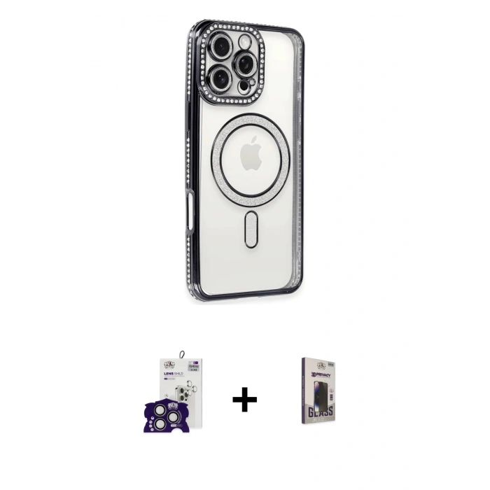 MARSİLYAN™- iPhone 16 Pro Max Kılıf Zirve Doku Prime - Siyah Bilvis Hayalet Cam Ekran Koruyucu + Bilvis Titan Kamera Lens - TMGI