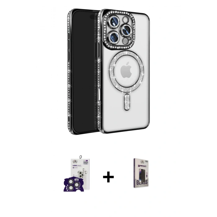 MARSİLYAN™- iPhone 16 Pro Max Kılıf Zirve Doku Prime - Siyah Bilvis Hayalet Cam Ekran Koruyucu + Bilvis Titan Kamera Lens - TMGI