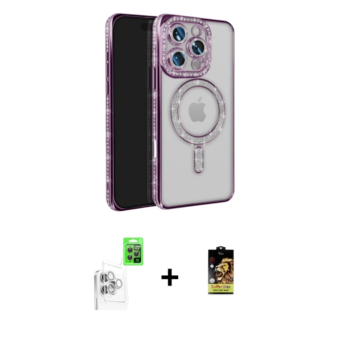 MARSİLYAN™- iPhone 16 Pro Max Kılıf Zirve Doku Prime - Siyah Buffer Cam Ekran Koruyucu + Raze Metal Kamera Lens - BZ