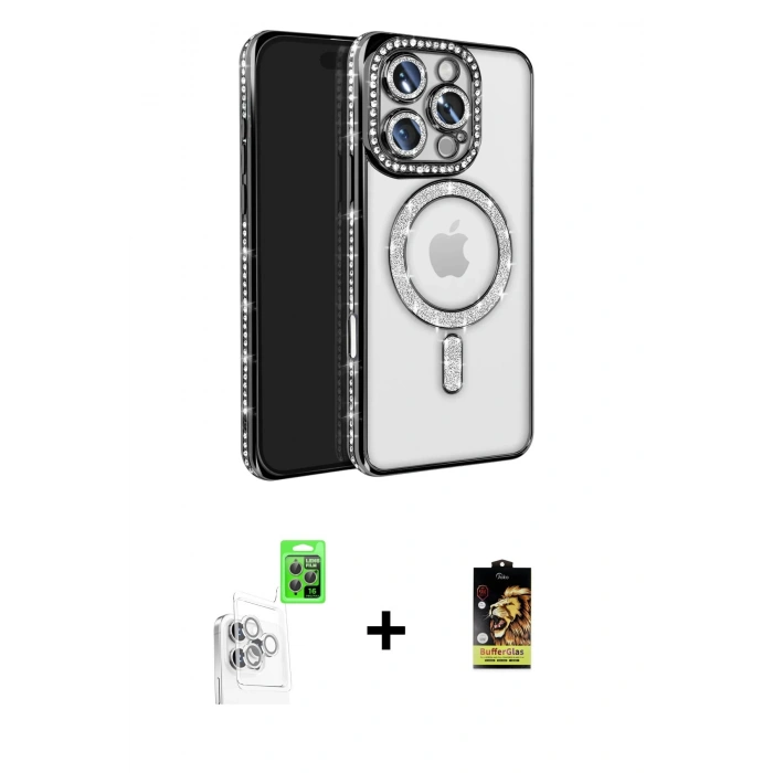 MARSİLYAN™- iPhone 16 Pro Max Kılıf Zirve Doku Prime - Siyah Buffer Cam Ekran Koruyucu + Raze Metal Kamera Lens - BZ