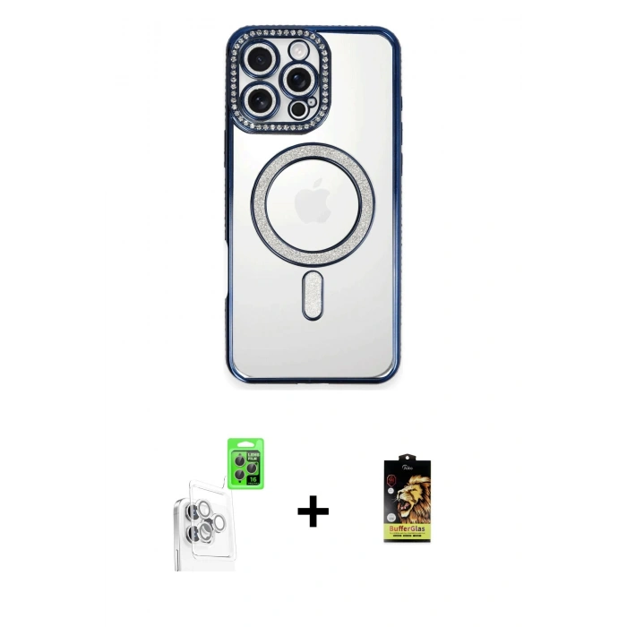 MARSİLYAN™- iPhone 16 Pro Max Kılıf Zirve Doku Prime - Siyah Buffer Cam Ekran Koruyucu + Raze Metal Kamera Lens - BZ